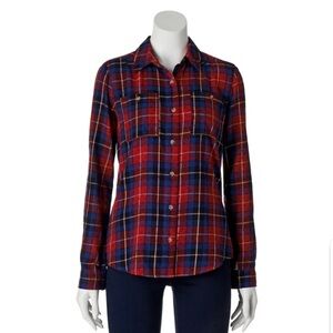 SO Plaid Polka Dot Button Shirt‎ Size Small Juniors 100% Cotton Y2K Flannel